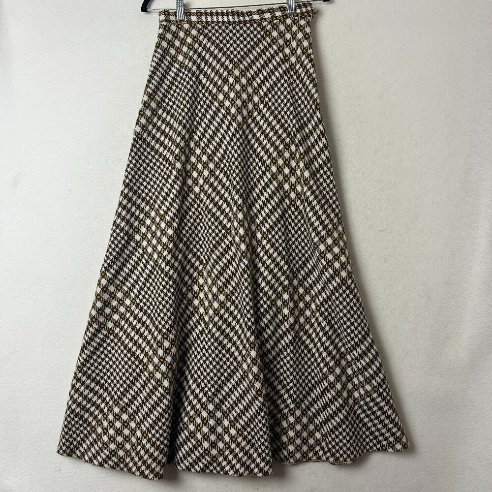 Vtg Jo Hardin Originals Dallas Brown Houndstooth Maxi‎ Skirt Style 6042 Sz 11-12